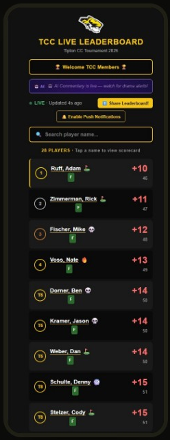 Live leaderboard on a phone